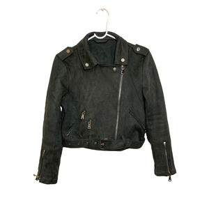Women's Faux Suede Motorcycle Style Biker Jacket Olive Green Size Tag Missing